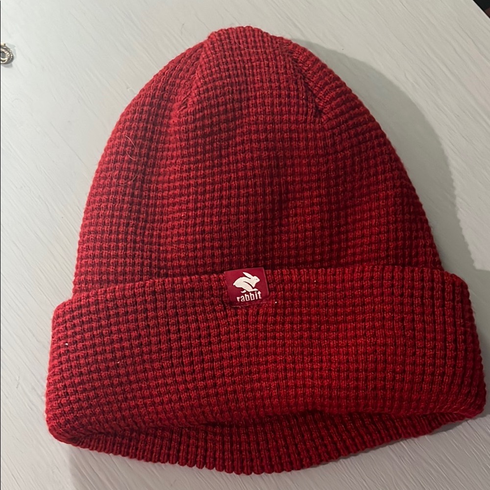 NWT Rabbit BOCO waffle Red Knit Beanie Hat